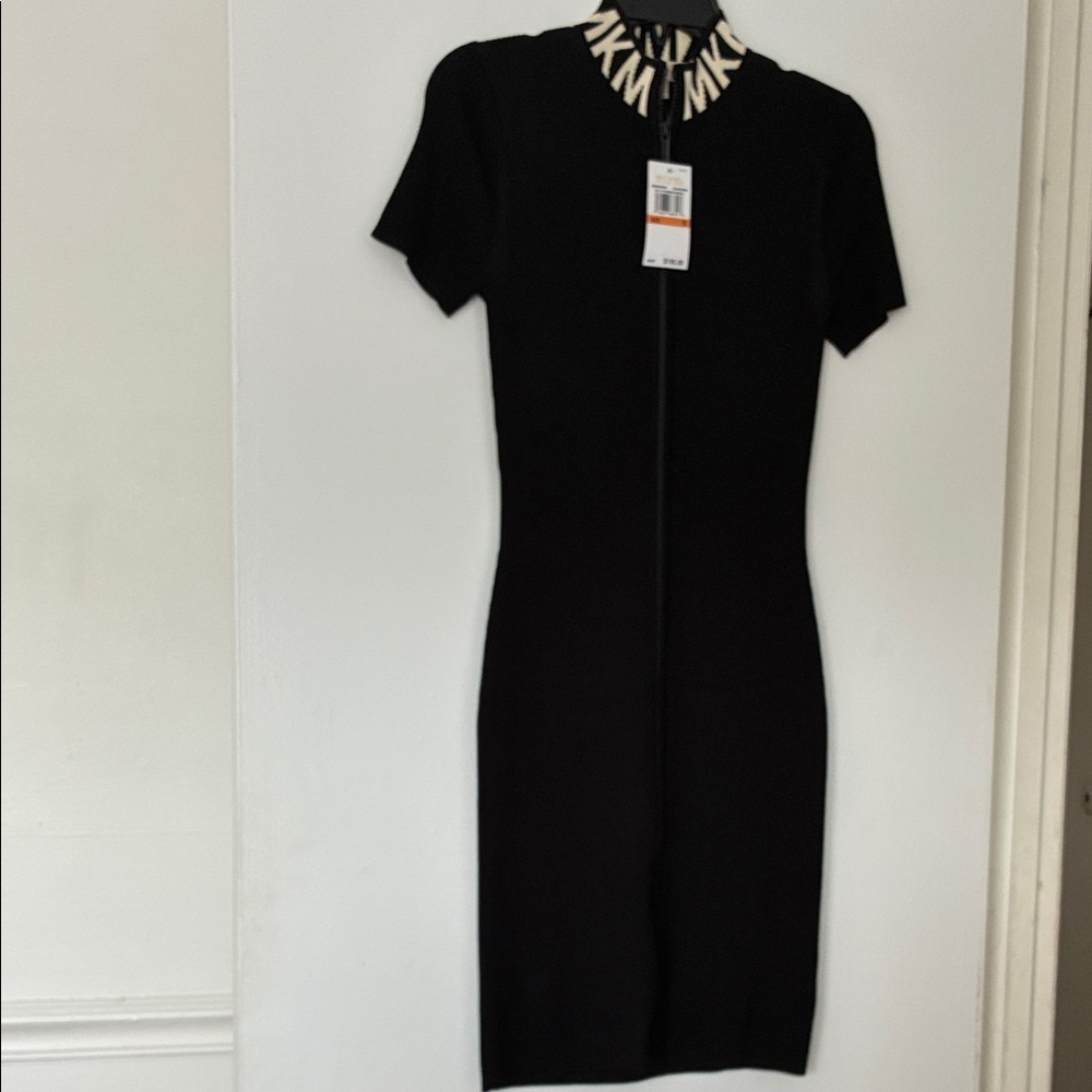 Michael Kors Black Mini Dress with Logo Collar